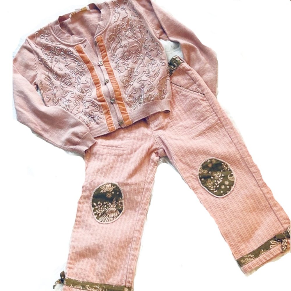 Girls Embellished Cardigan & Cord Set Adjustable Waist Adorable